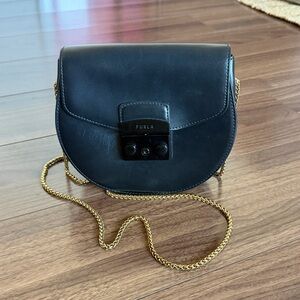 Furla Black Metropolis Bag with Gold Chain